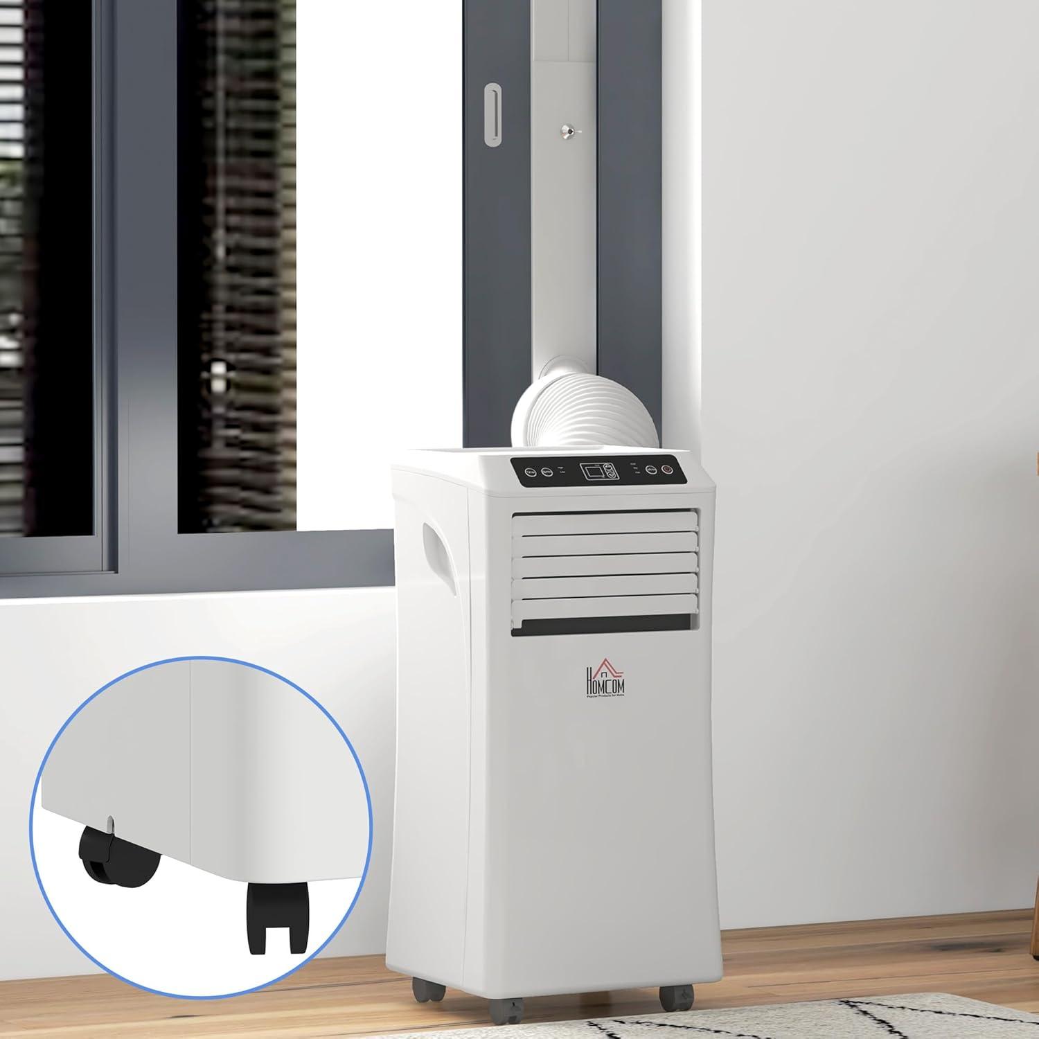 HOMCOM 10000 BTU Mobile Portable Air Conditioner with Cooling, Dehumidifier, Ventilating, Remote Control, 24-Hour Timer, Portable AC Unit for Bedroom, Living Room, Home Office, White