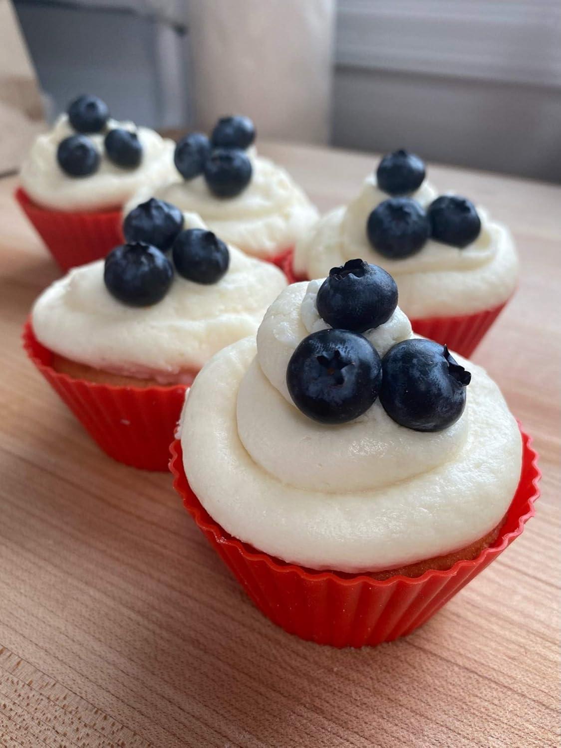 Bright Red Silicone Round Cupcake and Muffin Liners, Set of 12