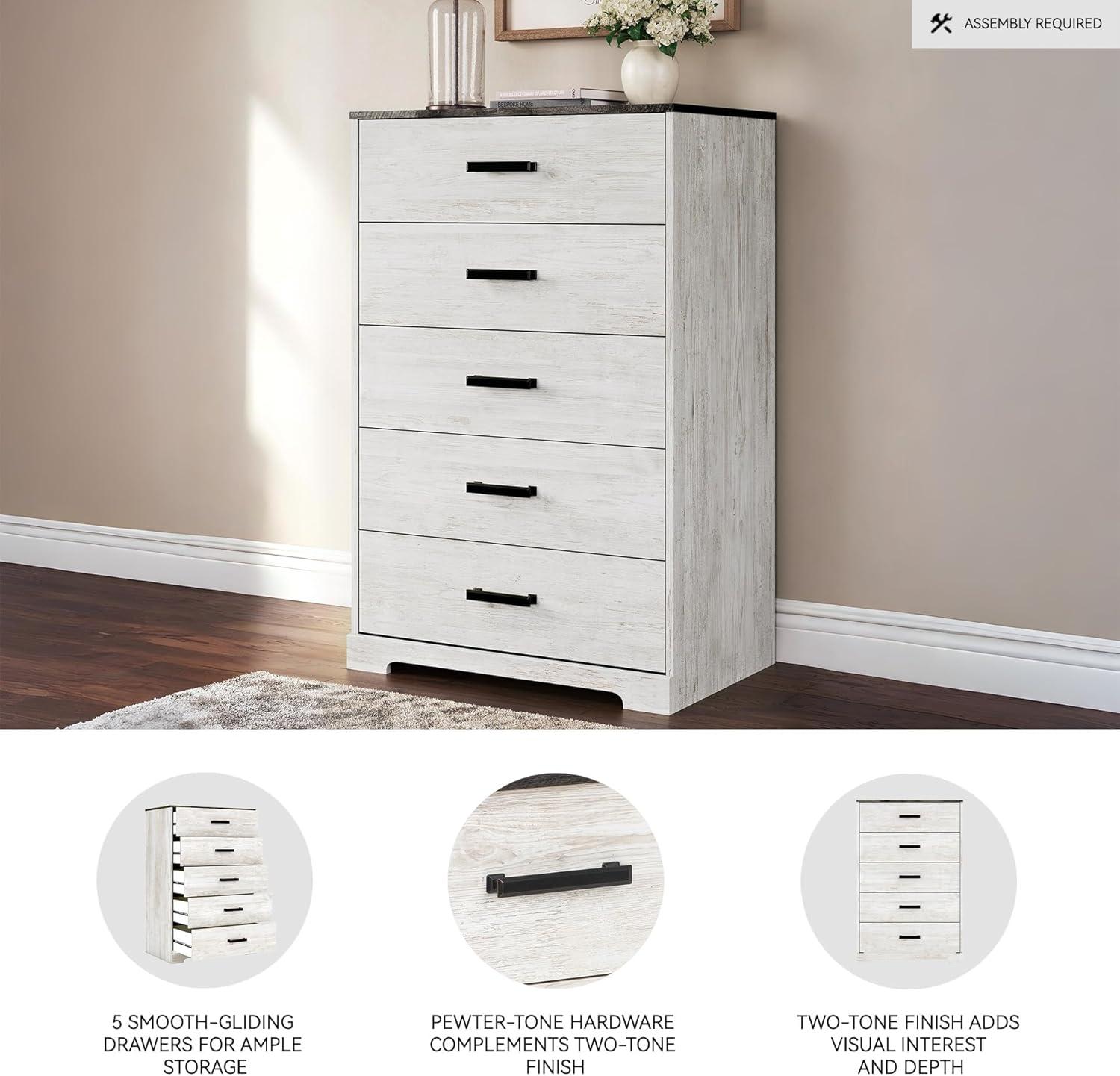 Signature Design by Ashley Casual Shawburn Chest of Drawers, Whitewash/Charcoal Gray