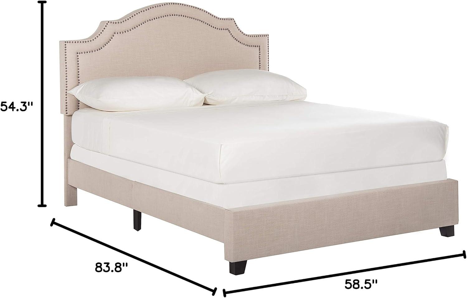 SAFAVIEH Theron Modern Elegant Upholstered Bed Frame with Nail Heads, Full, Light Beige/Brass Nails