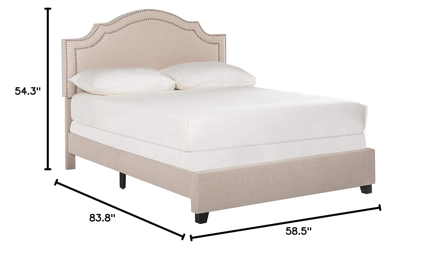 SAFAVIEH Theron Moderno y Elegante Armazón de Cama Tapizado con Cabezas de Clavos, Completo, Clavos Beige Claro/latón