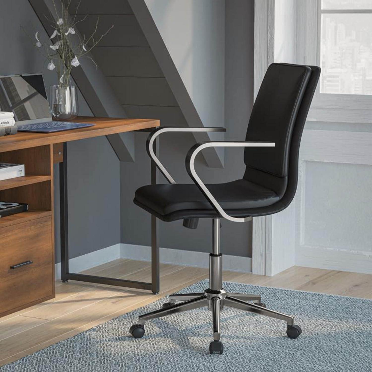 Flash Furniture James Mid-Back Designer Executive Upholstered Office Chair with Brushed Metal Base and Arms