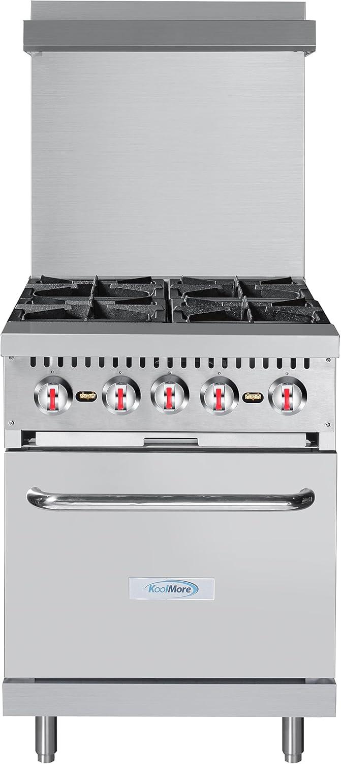 KoolMore 24 in. 4 Burner Commercial Natural Gas Range with Oven in Stainless-Steel (KM-CR24-NG)
