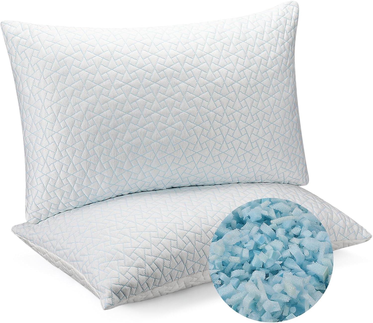 Arsny Cooling Pillow, Shredded Memory Foam Pillows, Adjustable Bed Pillows for Back Pain, Neck & Side Sleepers,Queen of 2 Pack