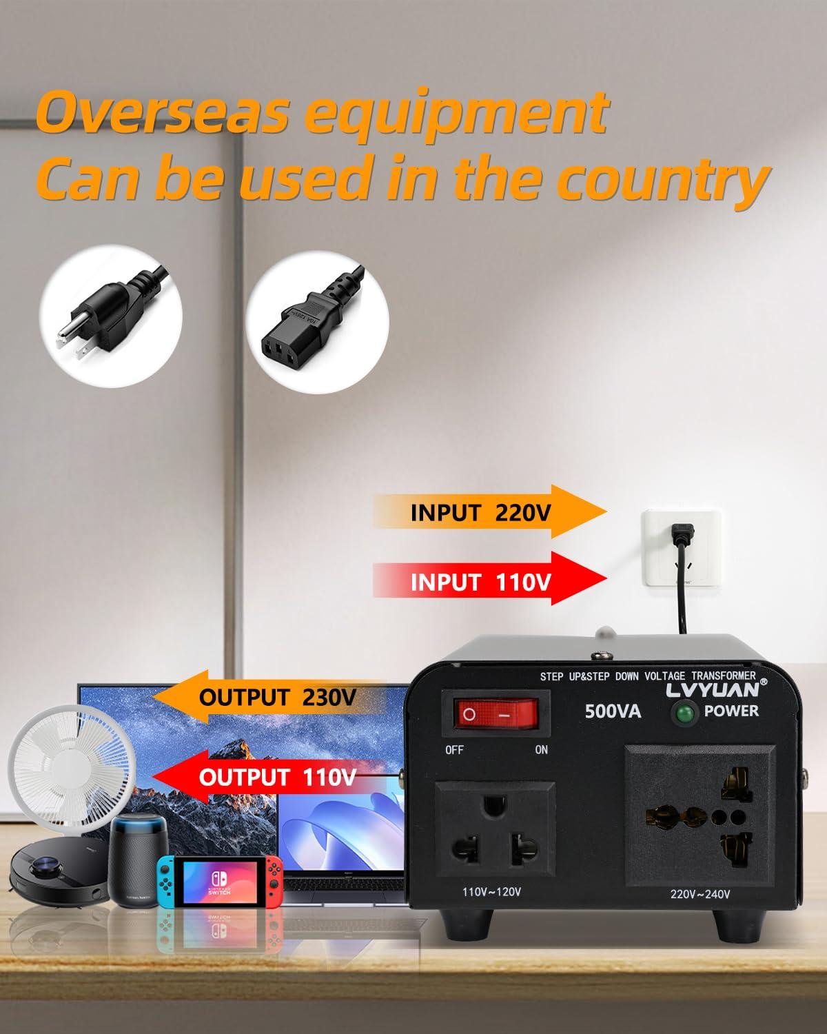 LVYUAN 500 Watt Voltage Transformer Converter Step Up/Down 110V 120V to 220V-240V / 220V-240V to 110V 120V
