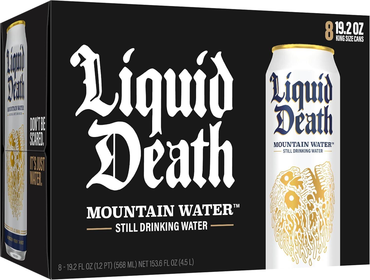 Liquid Death, Still Mountain Water, 8-Pack (19.2oz Cans), Real Mountain Source, Infinitely Recyclable Cans