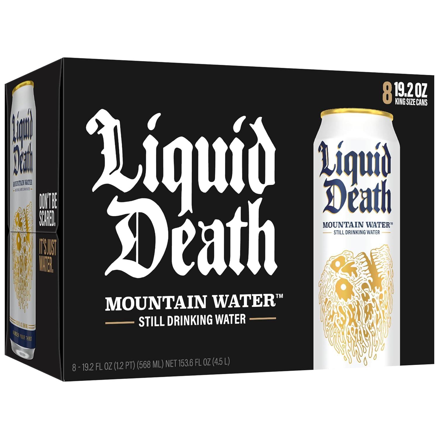 Liquid Death, Still Mountain Water, 8-Pack (19.2oz Cans), Real Mountain Source, Infinitely Recyclable Cans