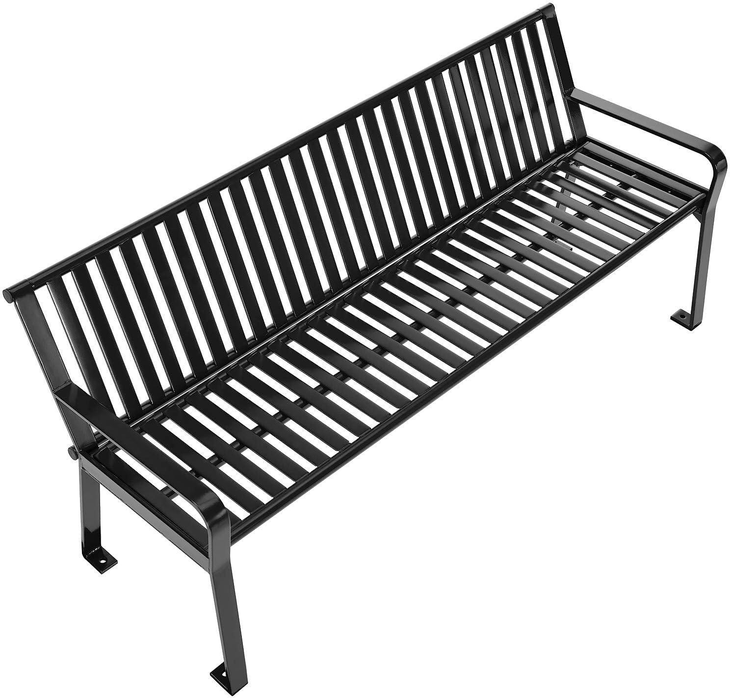 Global Industrial 6 ft. Outdoor Park Bench with Back, Vertical Steel Slat, Black, Unassembled