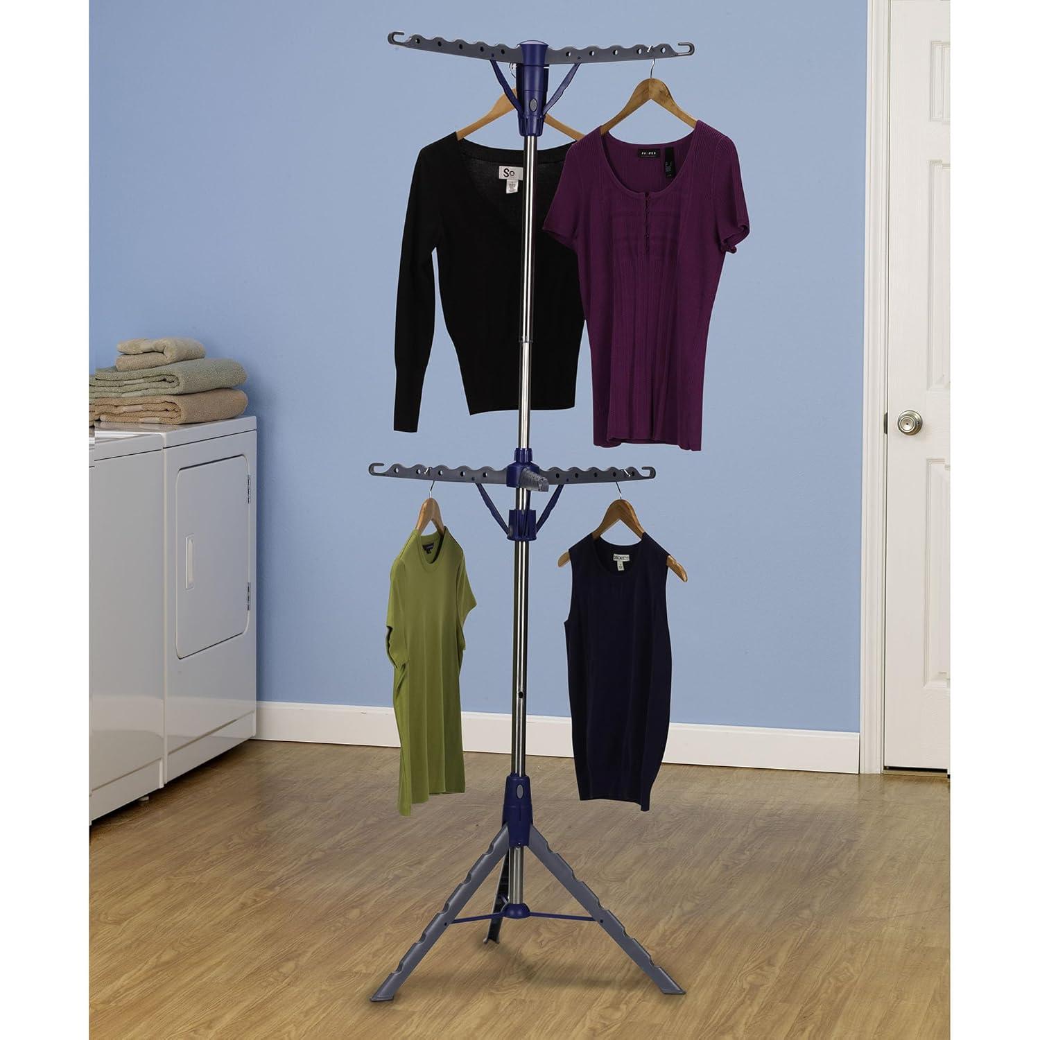 Household Essentials 2 Tier Tripod Clothes Drying Rack Air Dryer and Garment Rack Blue: Indoor Collapsible Clothing Rack