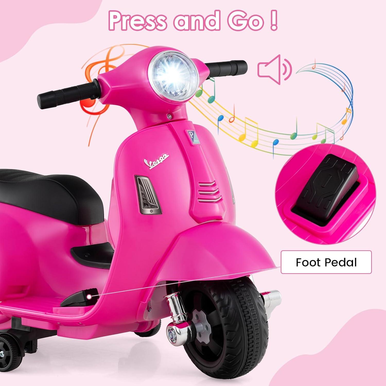 CIPACHO Kids Ride on Motorcycle with LED Headlight and Horn Sound, Kids Toys, Gift for Boys Girls-Pink
