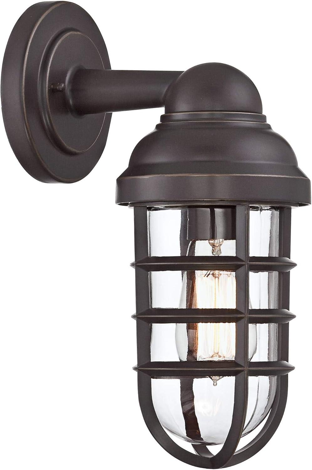 John Timberland Marlowe Industrial Outdoor Wall Light Fixture Galvanized Metal Cage 13 1/4" Clear Glass for Post Exterior Barn Deck House Porch Yard