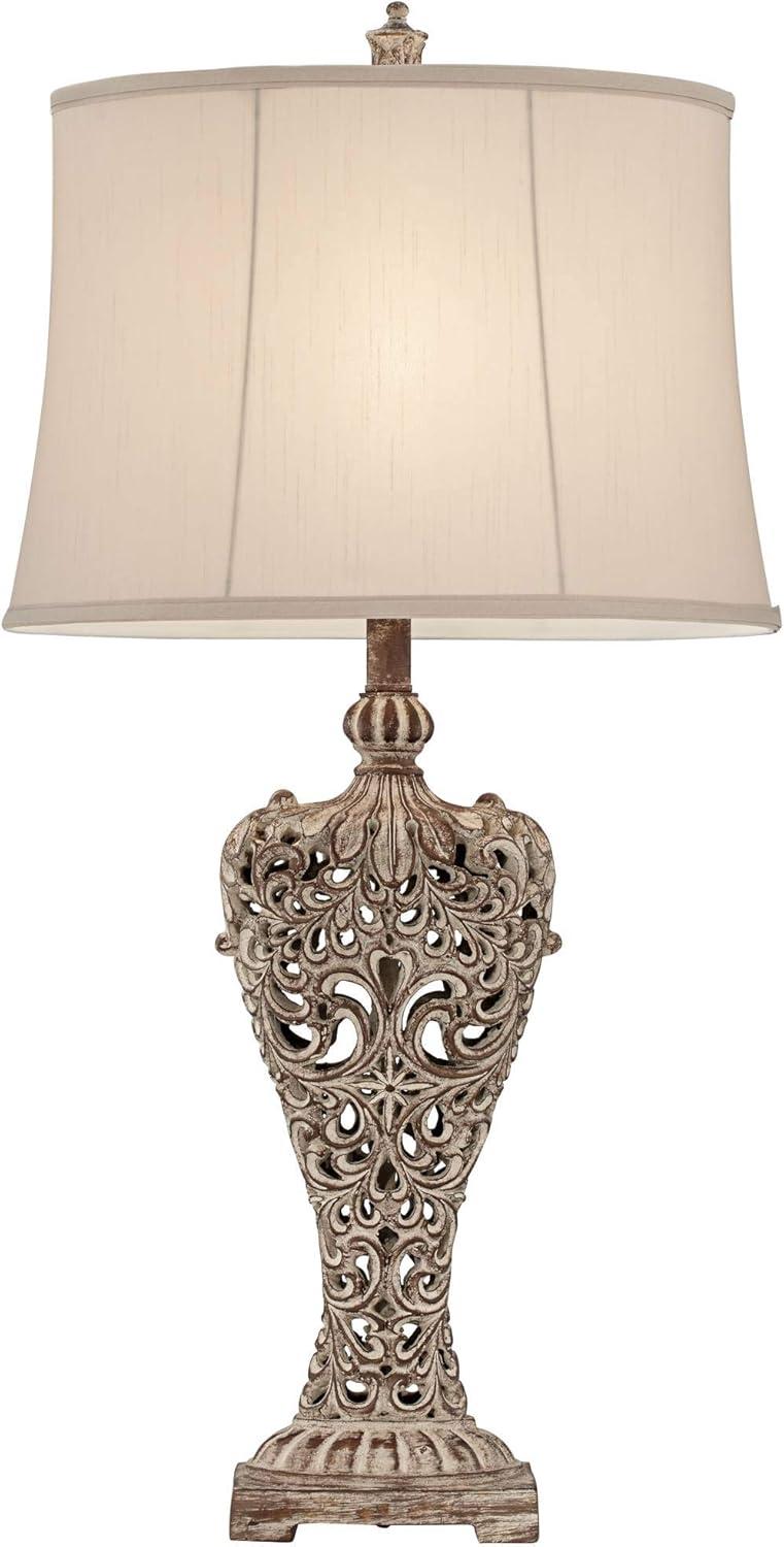 Barnes and Ivy Elle Traditional Table Lamp 33" Tall Antique Gold Florentine Off White Oval Shade for Bedroom Living Room Bedside Nightstand Office