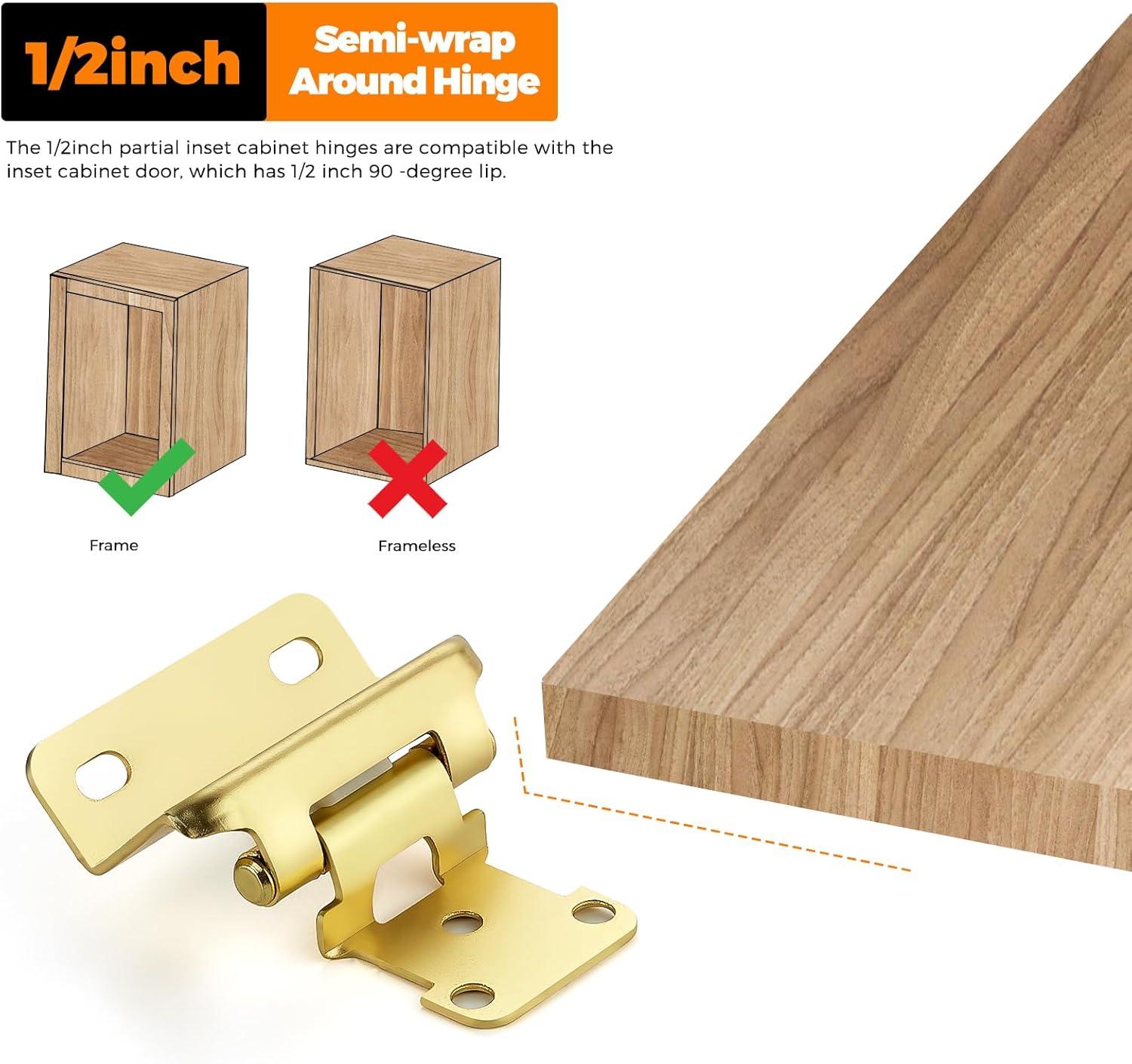 50 Pack 25 Pairs Semi-Overlay 1/2 inch Self-Closing Face Frame Cabinet Hinges Matte Black Half Wrap-Around Kitchen Cabinet Door Hinges Face Mount Cabinet Hardware Matte Black Matte Black