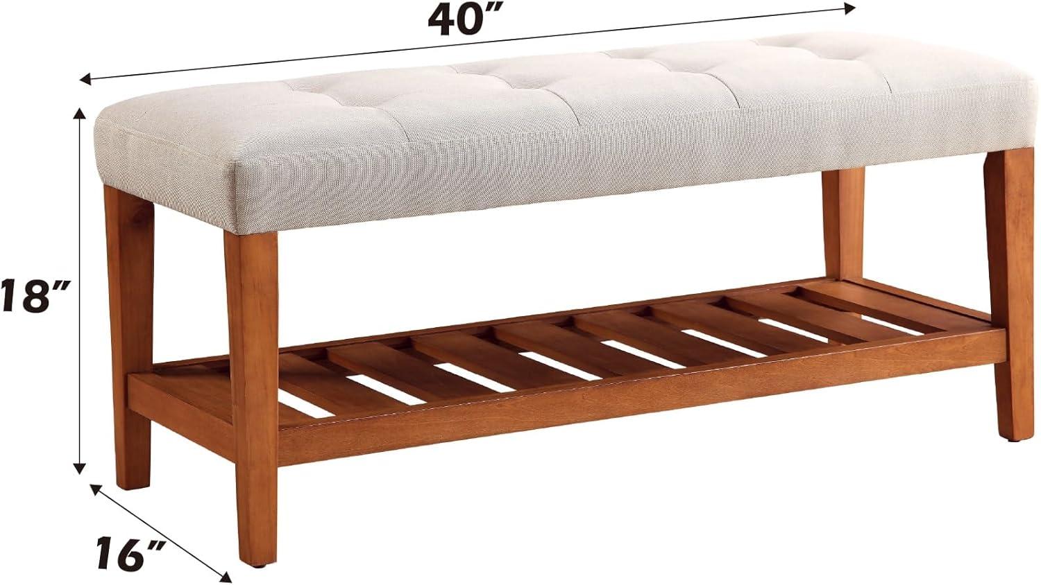 ACME 96680 Charla Wooden Frame Slatted Lower Shelf Bench, Light Gray and Oak