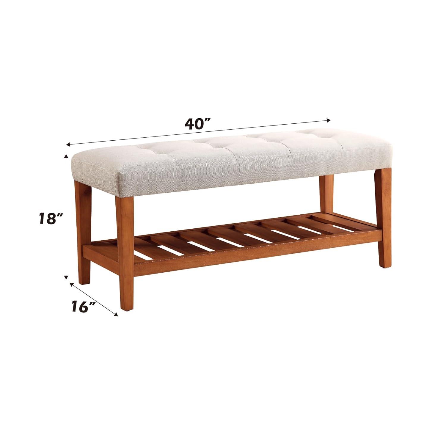 ACME 96680 Charla Wooden Frame Slatted Lower Shelf Bench, Light Gray and Oak