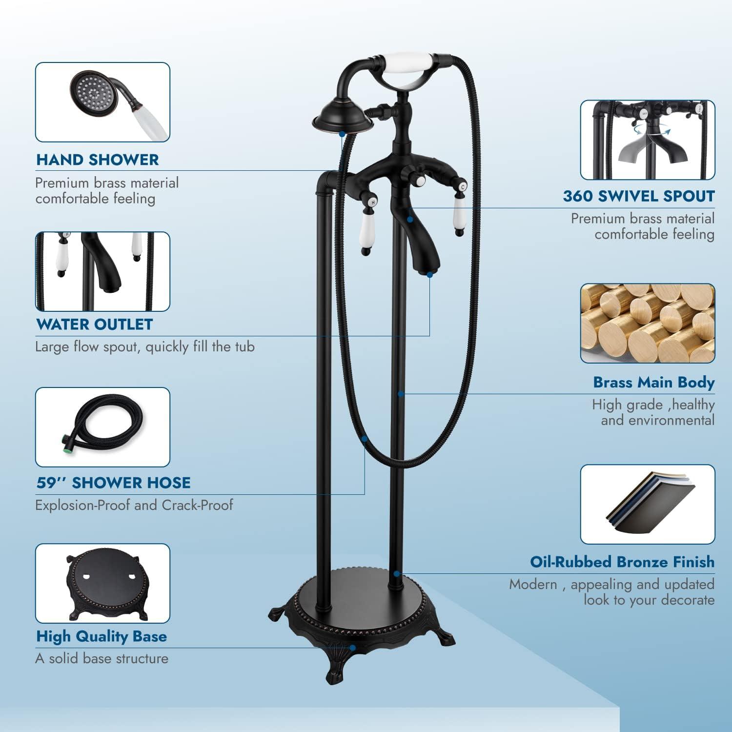 Oil Rubbed Bronze Freestanding Bathtub Faucet with Handheld Shower