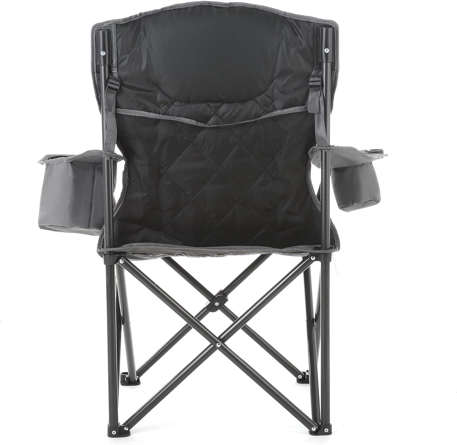 ARROWHEAD OUTDOOR Folding Camping Quad Chair w/ 6-Can Cooler, Cup & Wine Glass Holders, w/ Carrying Bag, Gray