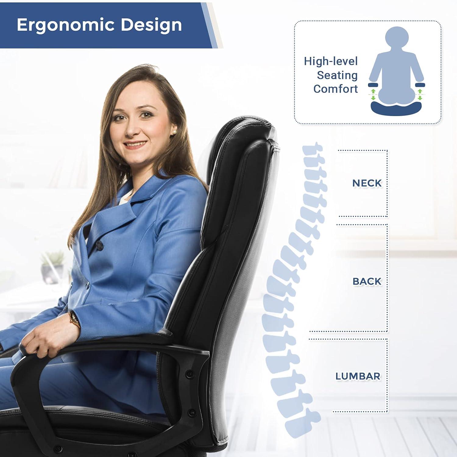 Executive Office Desk Chair High Back Adjustable Ergonomic Managerial Rolling Swivel Task Chair Computer PU Leather Home Office Desk Chairs with Lumbar Support, Black