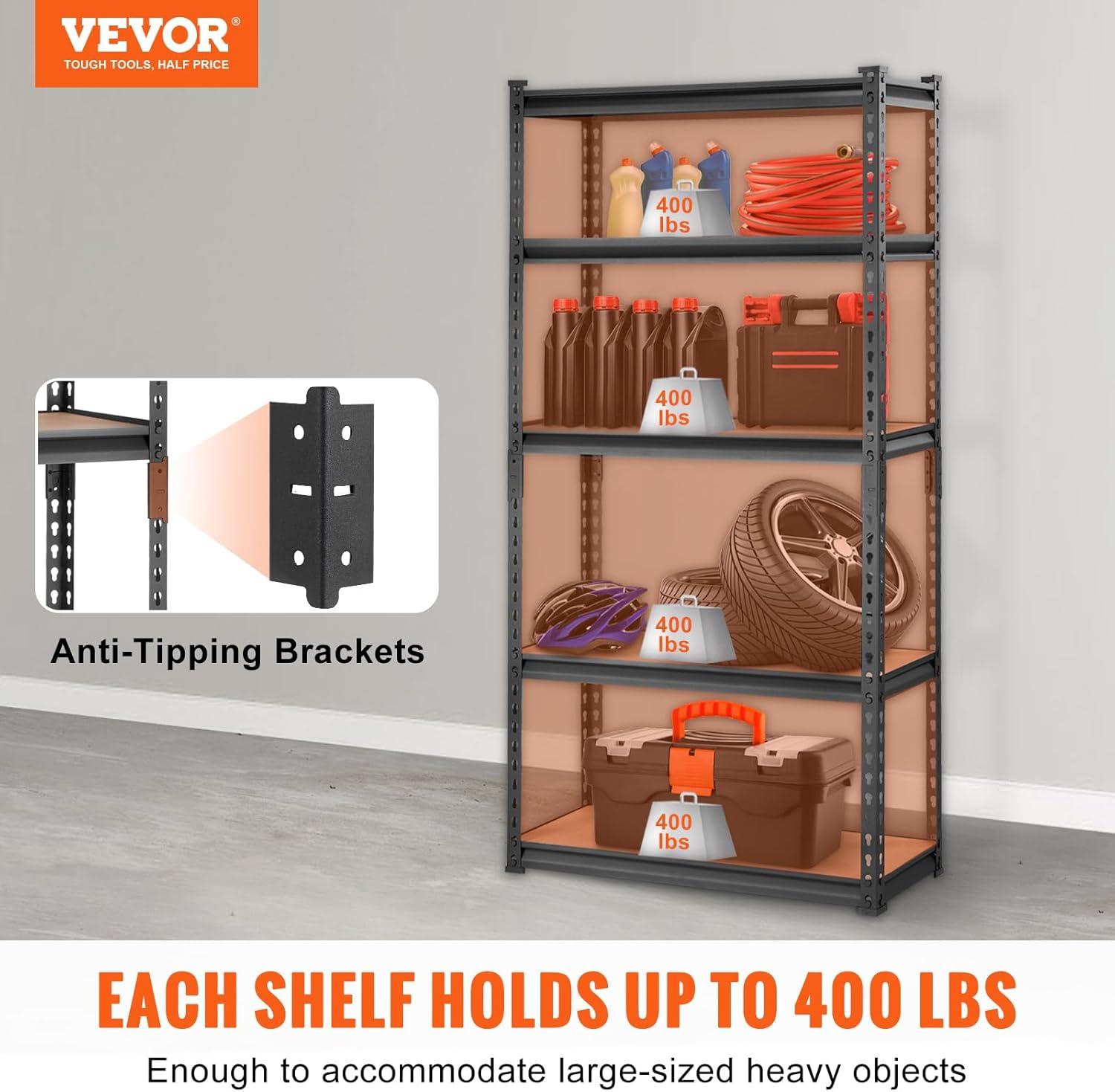 Black 5-Tier Adjustable Heavy Duty Metal Storage Shelving Unit