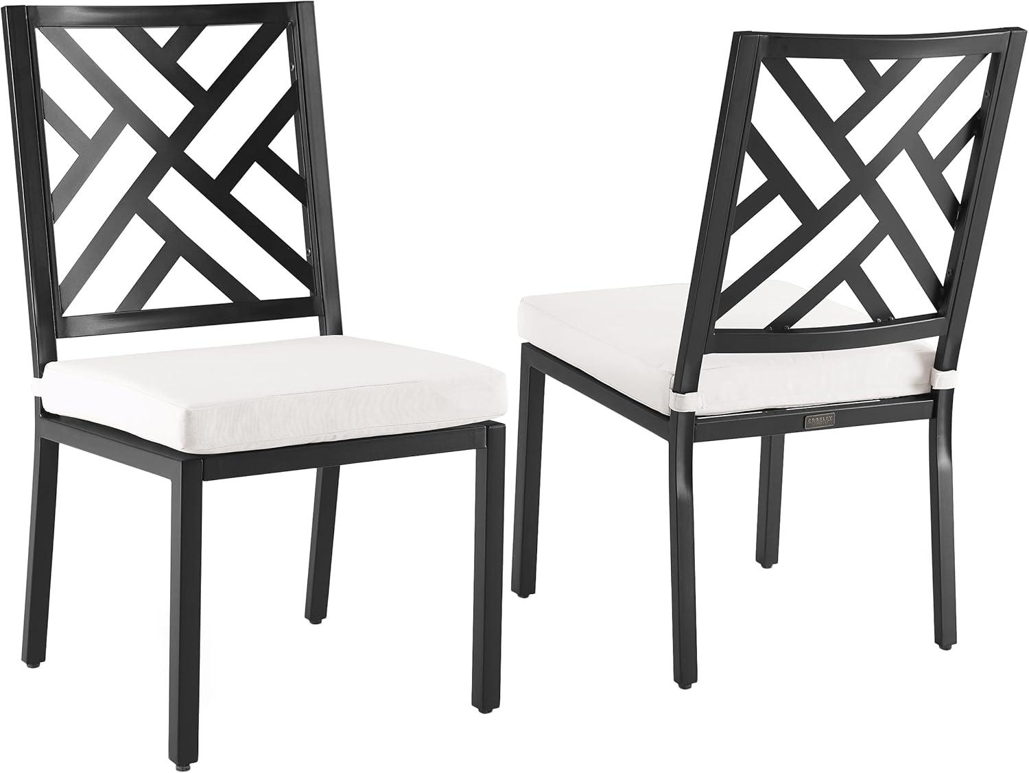 Matte Black Metal Outdoor Dining Chairs with Cushions, Set of 2