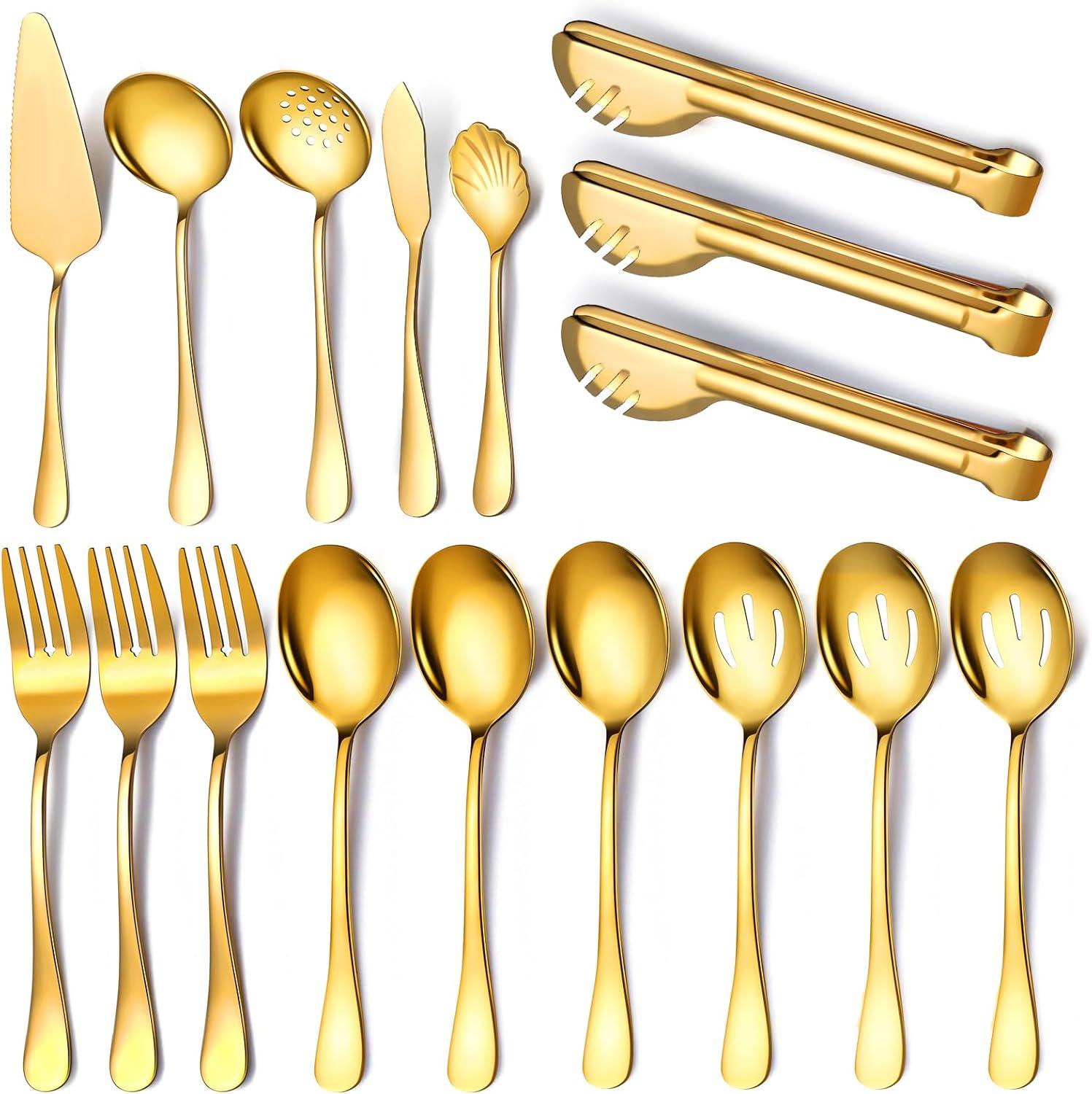 17-Piece Gold Stainless Steel Serving Utensils Set