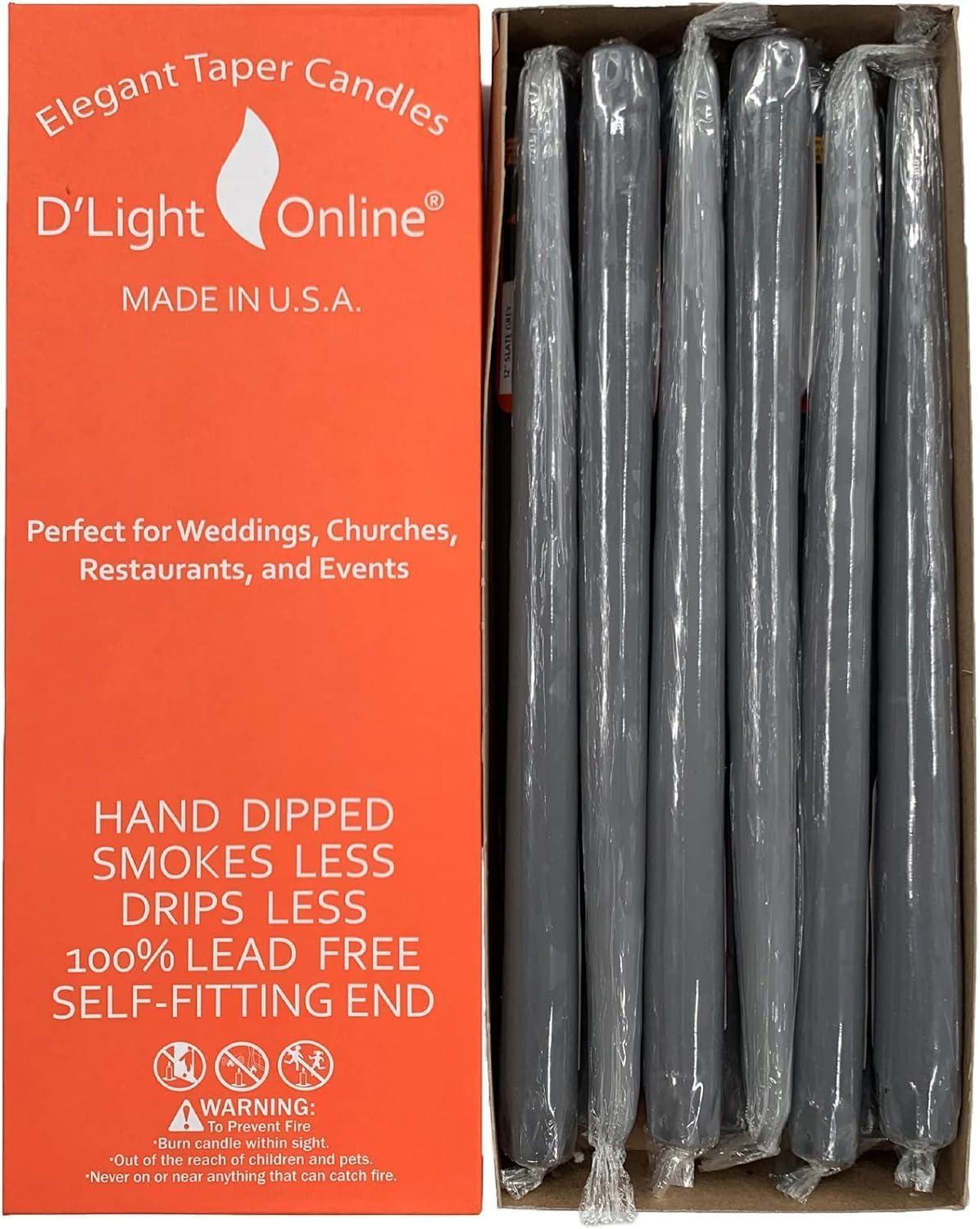 D'light Online Elegant Individually Cello Wrapped Set of 12 Slate Grey 12 Inch Taper Candles