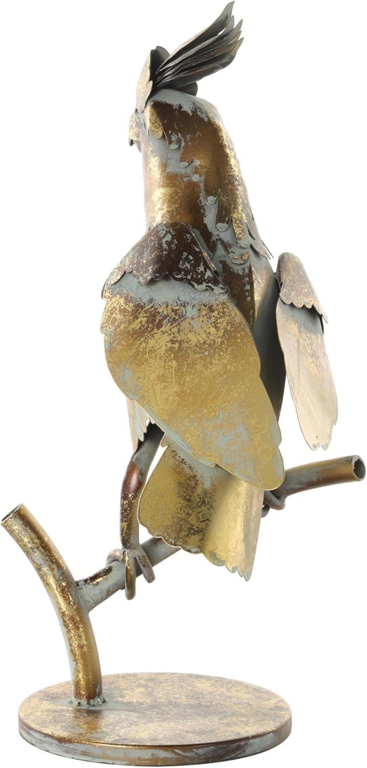 Deco 79 Metal Parrot Decorative Garden Sculpture Patina Garden Statue with Branch Base, Outdoor Sculpture 8" x 7" x 15", Bronze