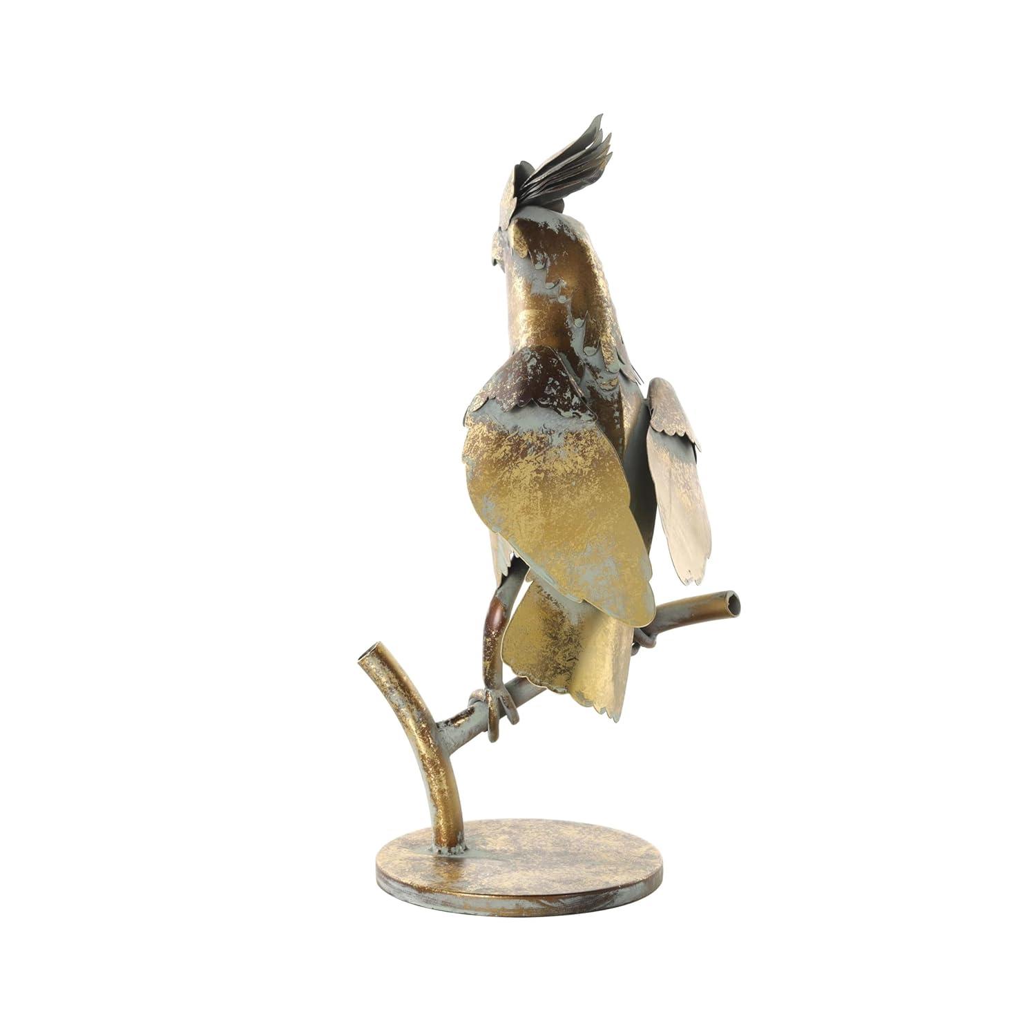 Deco 79 Metal Parrot Decorative Garden Sculpture Patina Garden Statue with Branch Base, Outdoor Sculpture 8" x 7" x 15", Bronze