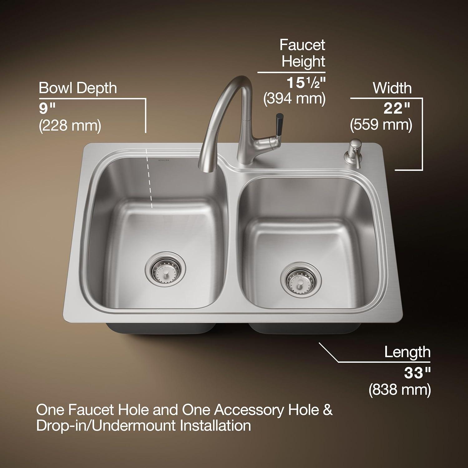 Kohler K-R75791-2PC-NA All-In- One-Kit Kitchen Sink, Brushed Stainless