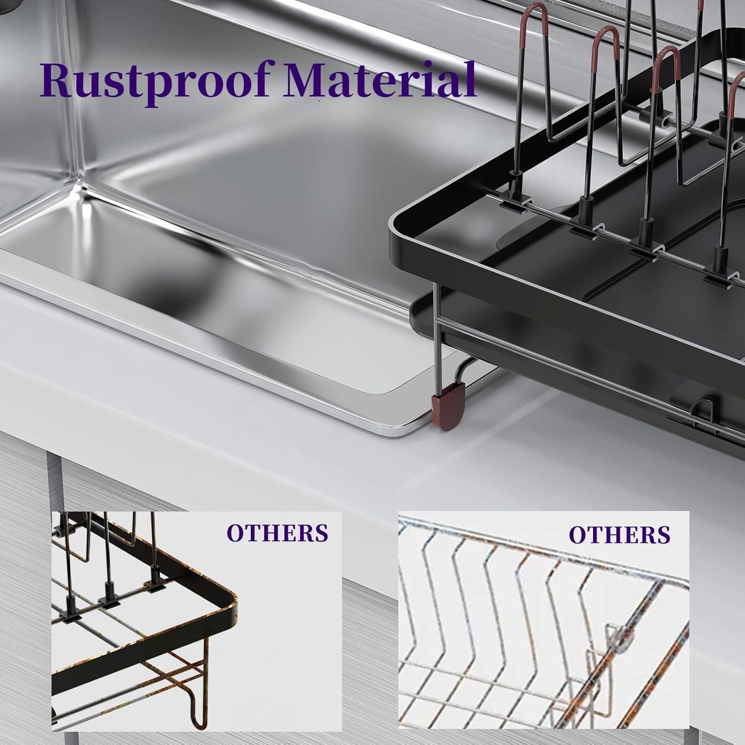 Dish Drying Rack, Extendable Dish Rack, Cutlery Holder, Knife Holder and Pot Holder