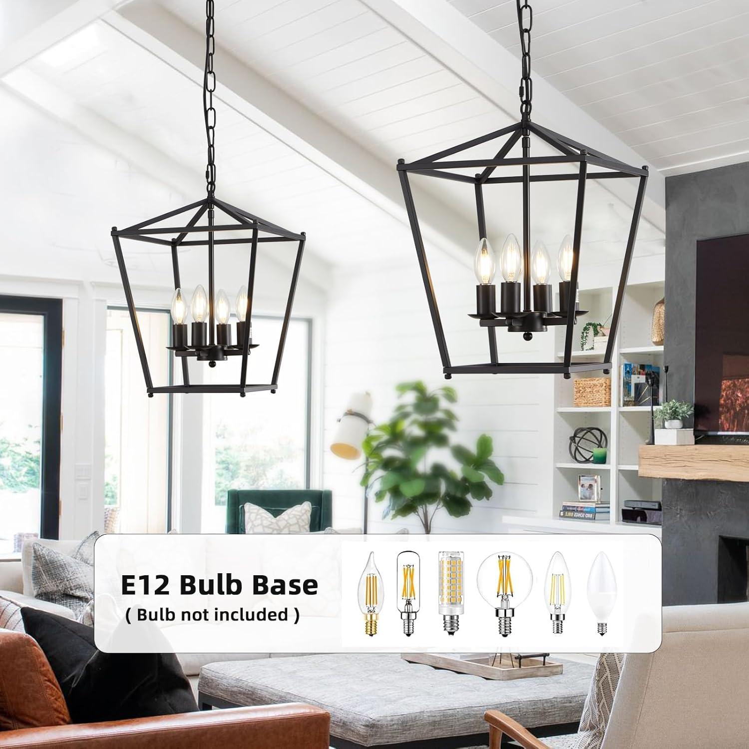Rustic Lantern Chandeliers 4-Light Ceiling Cage Hanging Lights Gold Pendant Light Fixtures for Kitchen Island Dining Room Farmhouse Entryway Foyer