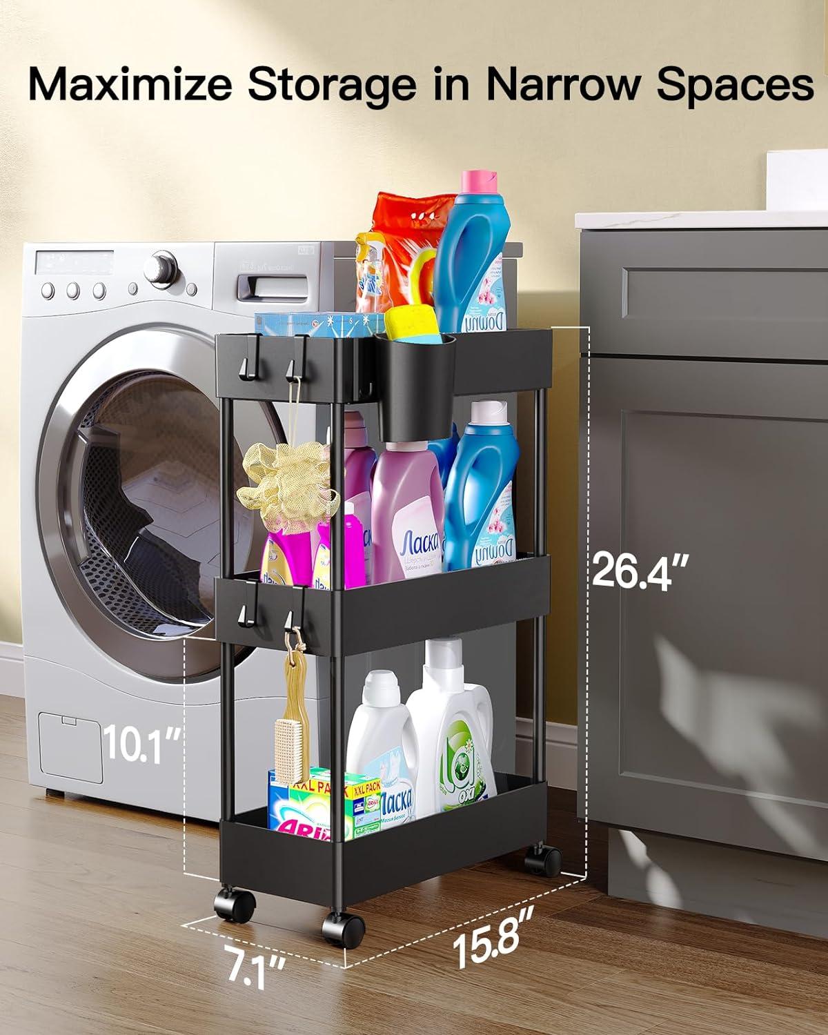Anadea Slim Storage Cart With Wheels, Bathroom Cart Organizer Bathroom Storage Small, Rolling Cart For Bathroom, Laundry Room, Kitchen, Narrow Space