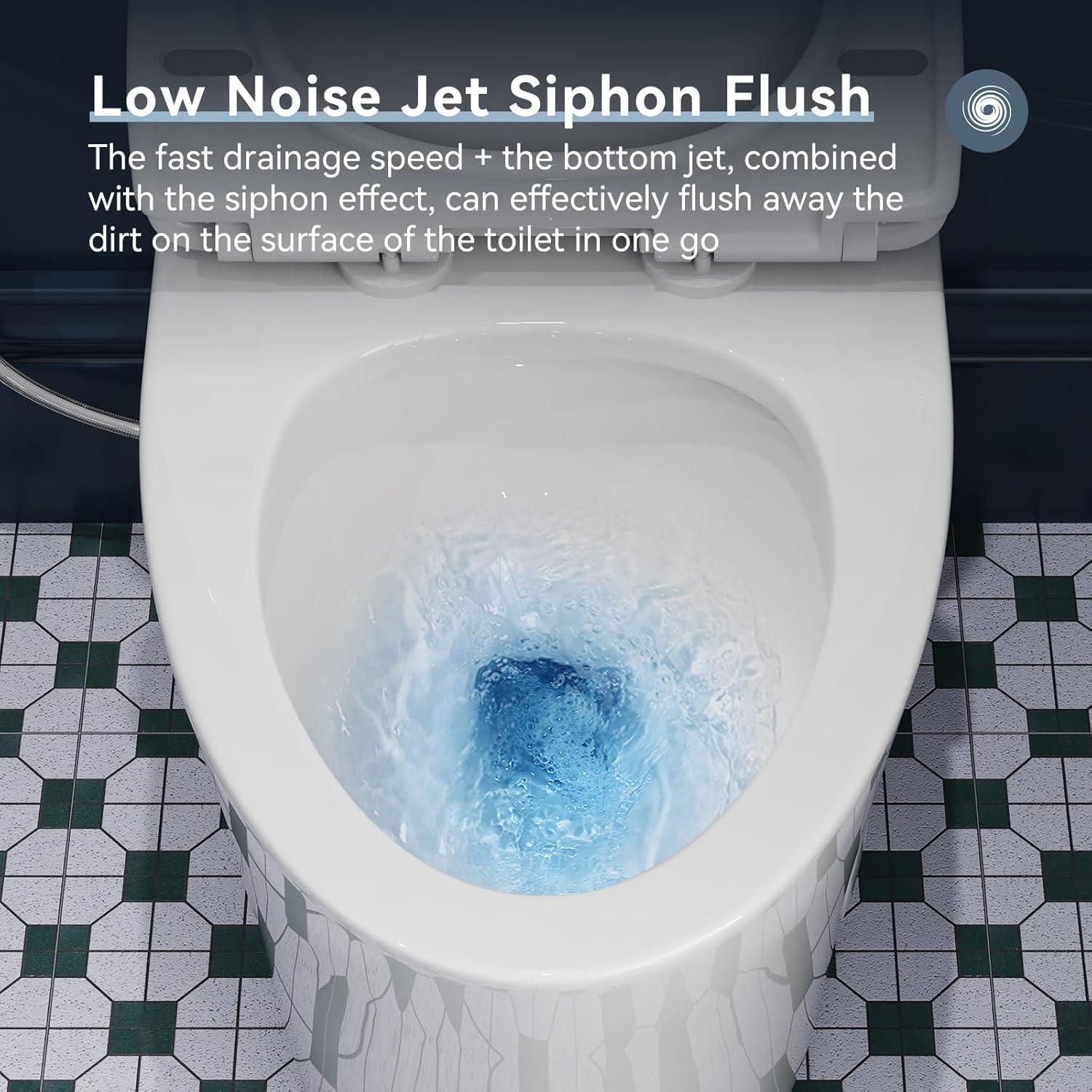 Elongated One-Piece Toilet, Compact Toilet with Soft-Close Seat, 1.1/1.6 GPF Powerful Dual-Flush Toilet for Bathroom