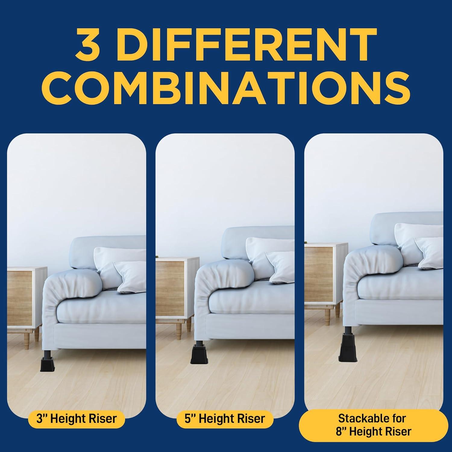 Black Heavy-Duty 3-Inch Furniture Leg Risers Set of 4