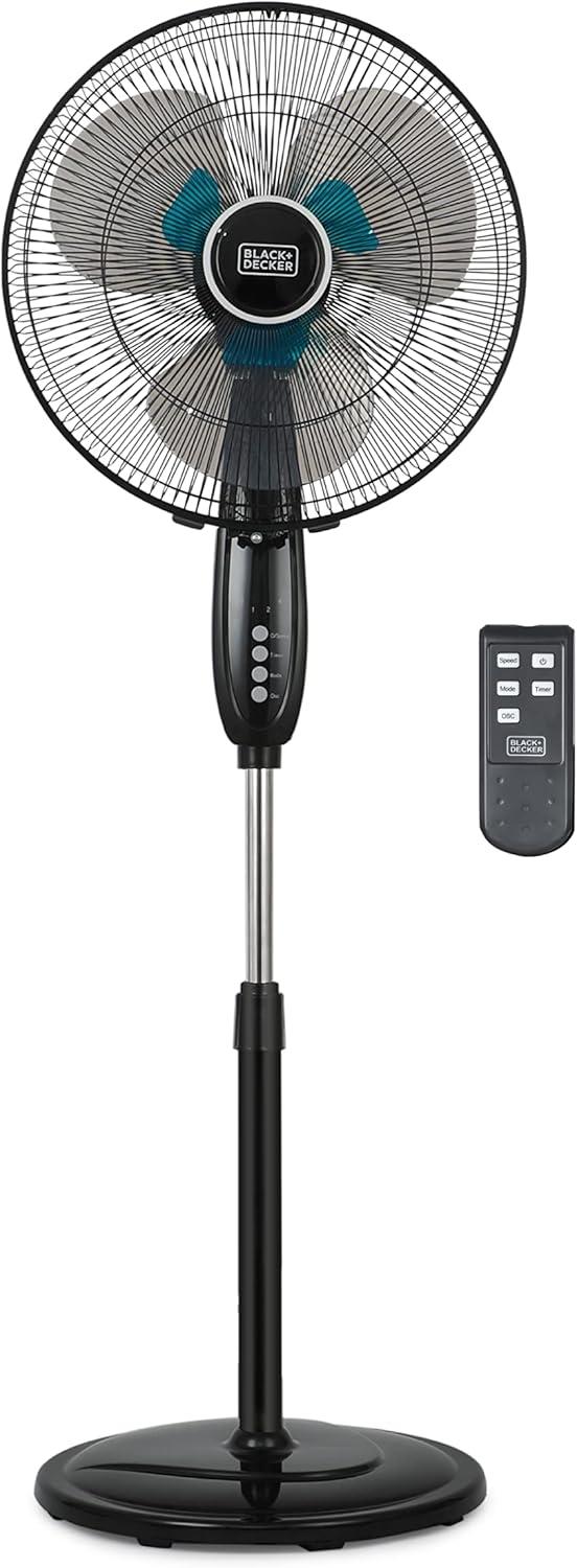 BLACK+DECKER 3-Speed 60-Watt 16-In. Dual-Blade Oscillating Stand Fan with Remote, BFSD116B