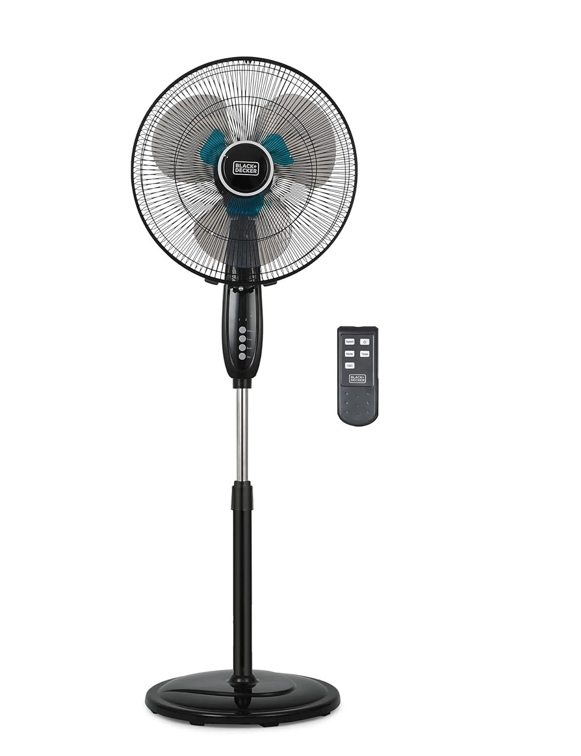 BLACK+DECKER 3-Speed 60-Watt 16-In. Dual-Blade Oscillating Stand Fan with Remote, BFSD116B