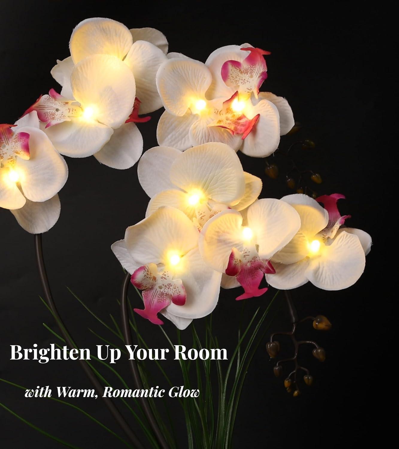 White LED Lighted Artificial Orchid Arrangement in Square Pot