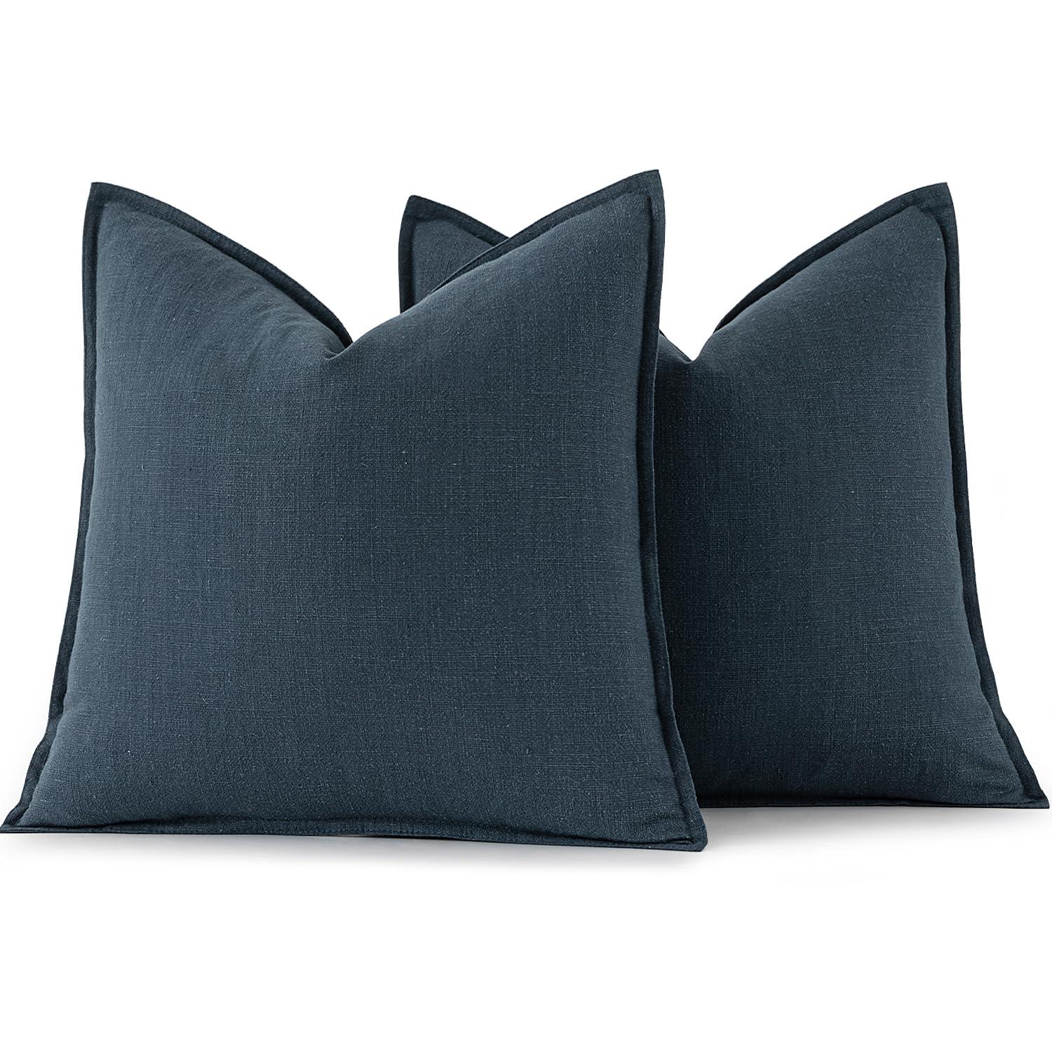 MIULEE Decorative Linen Euro Sham Pillow Covers 24x24 Navy Blue ​Boho Farmhouse​ ​Neutral Couch Throw Pillows for Bed Pack of 2 Accent Coastal Modern Pillowcase Summer Sofa Livingroom Home Decor