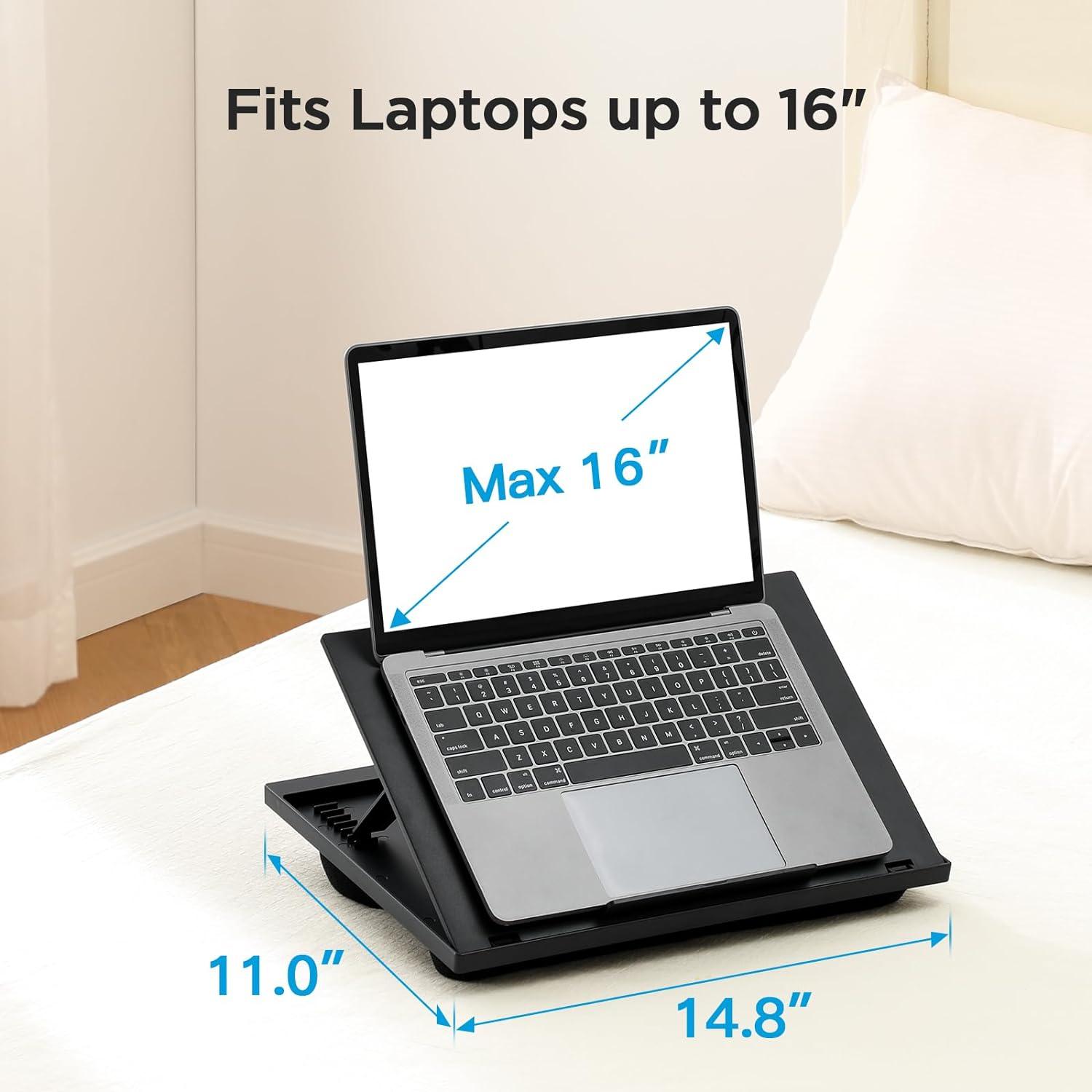 Black Adjustable Lap Desk with Dual Cushions and 8 Angles