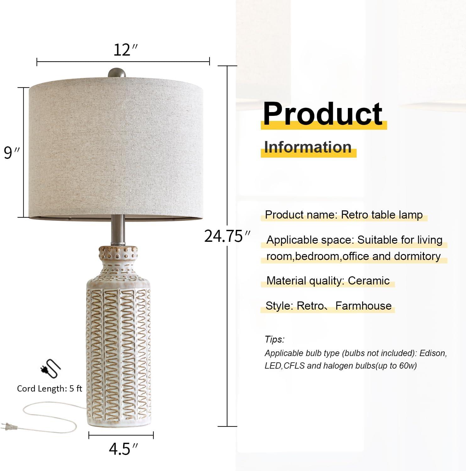 23" Modern Ceramic Table Lamp Set of 2 for Living Room White Desk Lamps for Bedroom Farmhouse Bedside Nightstand Bedside Lamp End Table Lamps Beige