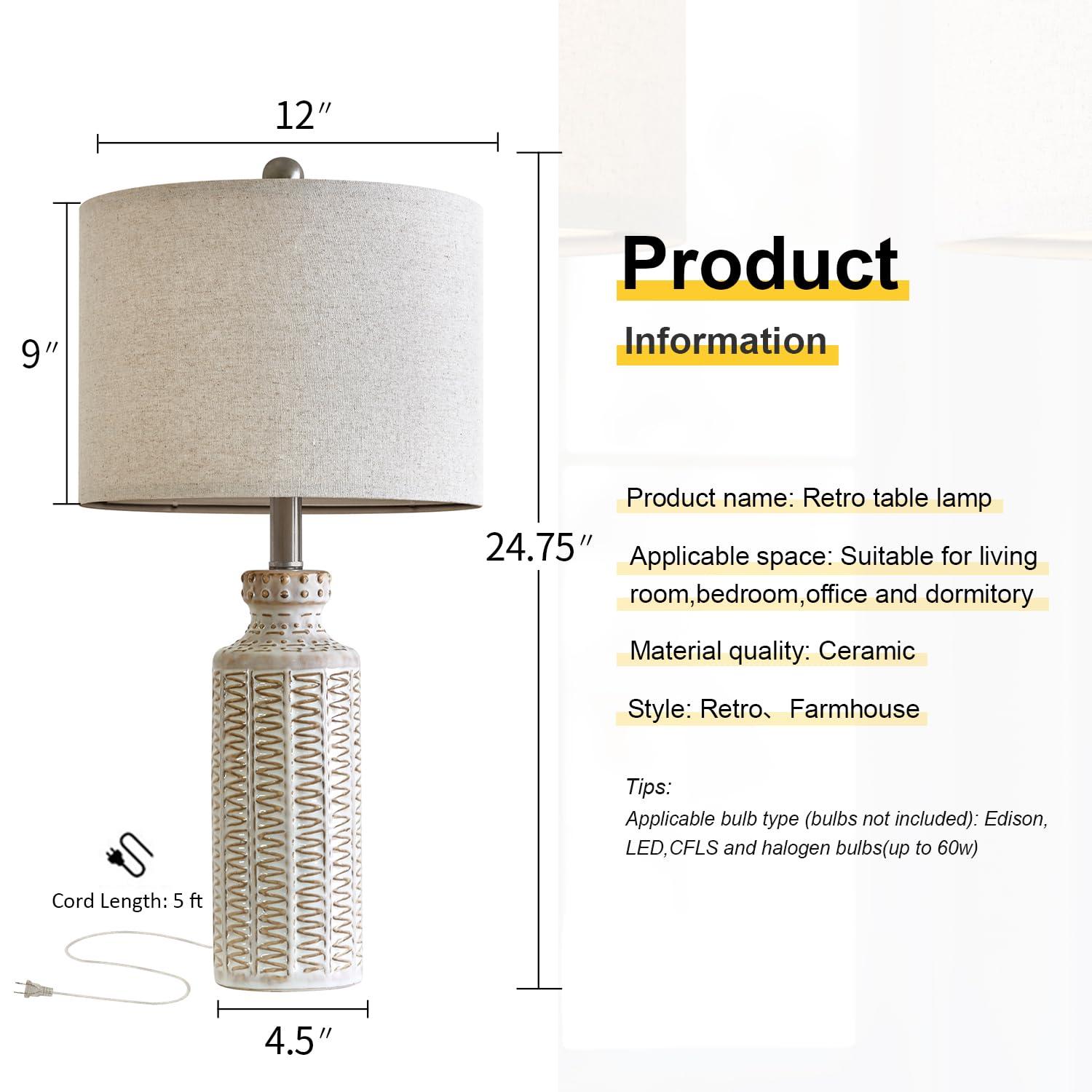 23" Modern Ceramic Table Lamp Set of 2 for Living Room White Desk Lamps for Bedroom Farmhouse Bedside Nightstand Bedside Lamp End Table Lamps Beige