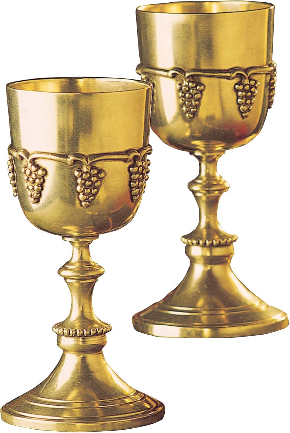 Old World Grace Solid Brass Grape Harvest Goblets - Set of Two