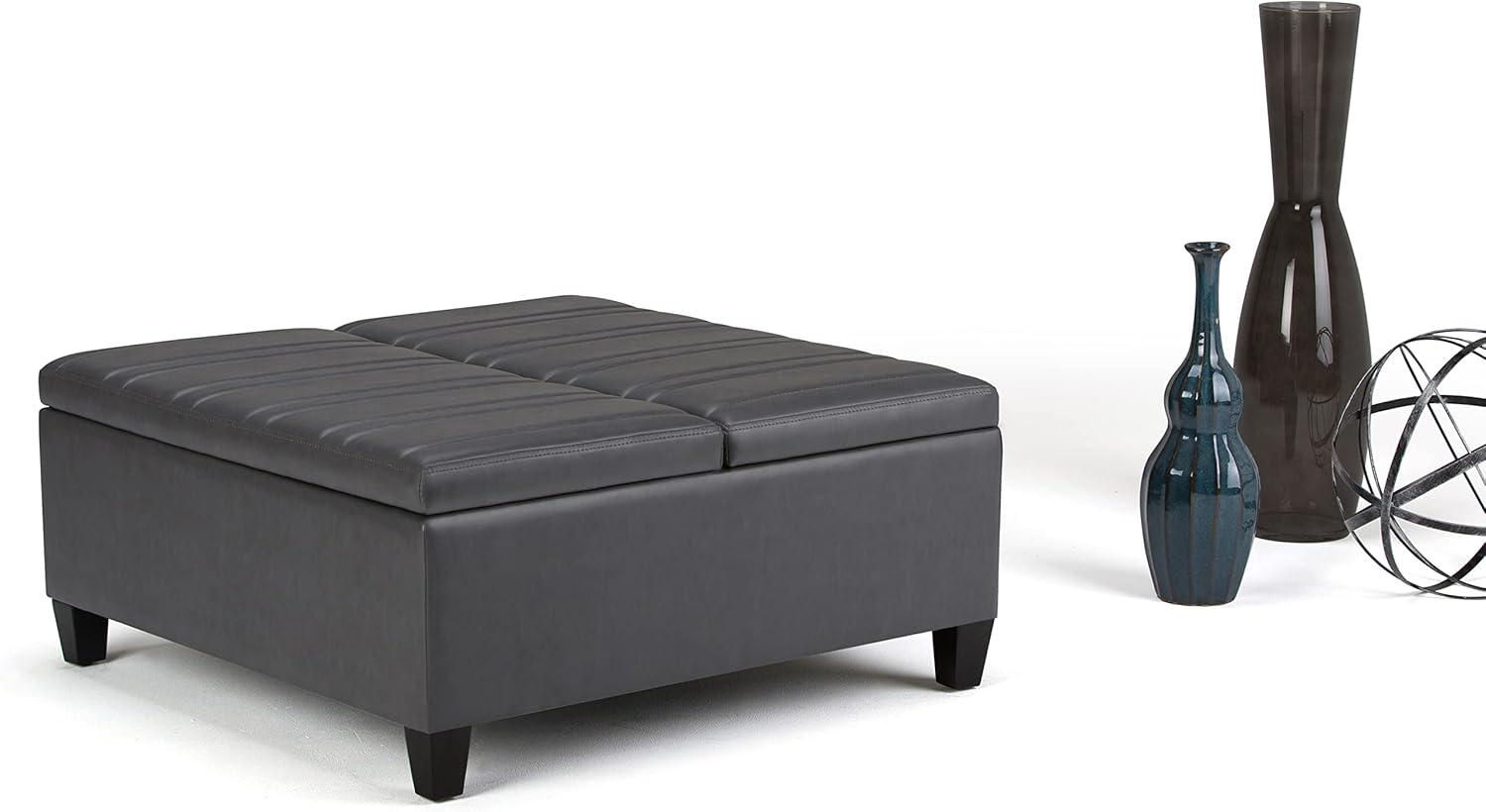 Contemporary Stone Gray 36" Square Storage Ottoman with Flip-up Top