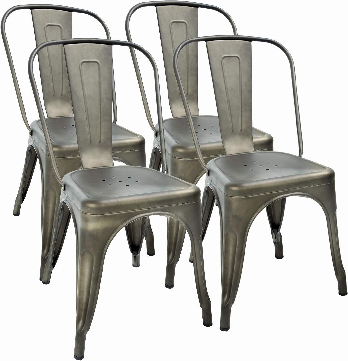 CL.HPAHKL Dining Chairs Set of 4 Indoor Outdoor Chairs Patio Chairs Metal Chairs Restaurant Chair 18 Inch Wooden Seat Height Tolix Side Bar Chairs Metal Kitchen Stackable Chair,Bronze