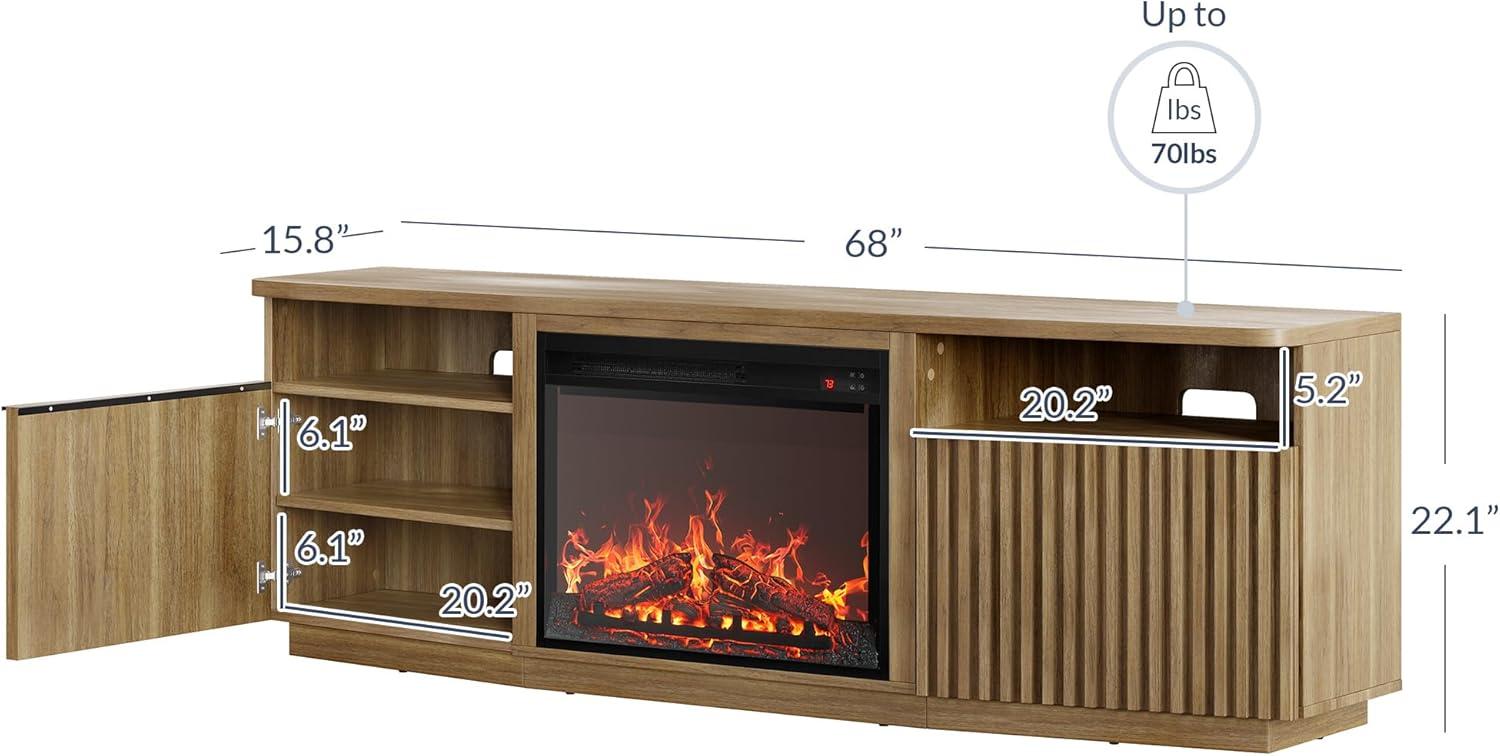 BELLEZE TV Stand with 23" Electric Fireplace Heater, 68" Entertainment Center for TV Up to 75", Media Console Table with Cable Management for Living Room, Bedroom - Camel
