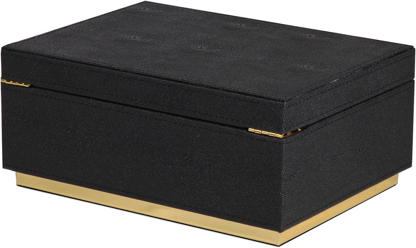 Elegant Black Faux Leather Rectangular Decorative Box with Gold Accents