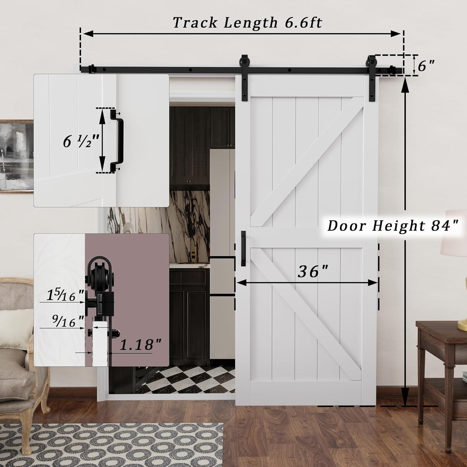 LDB_BUILDING Manufactured Paneled Wood Prefinished Barn Door with Installation Hardware Kit