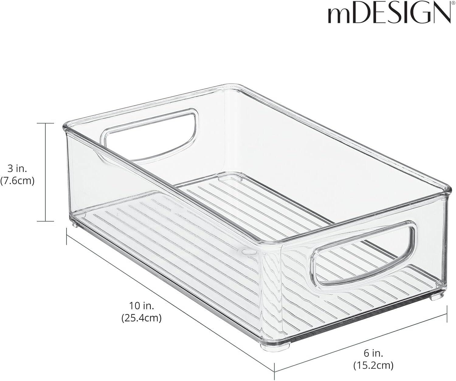 mDesign Small Plastic Office Storage Container Bins w/Handles for Organization in Filing Cabinet, Closet Shelf, Desk Drawers, Organizer for Notes, Pens, Pencils - Ligne Collection, 4 Pack - Clear