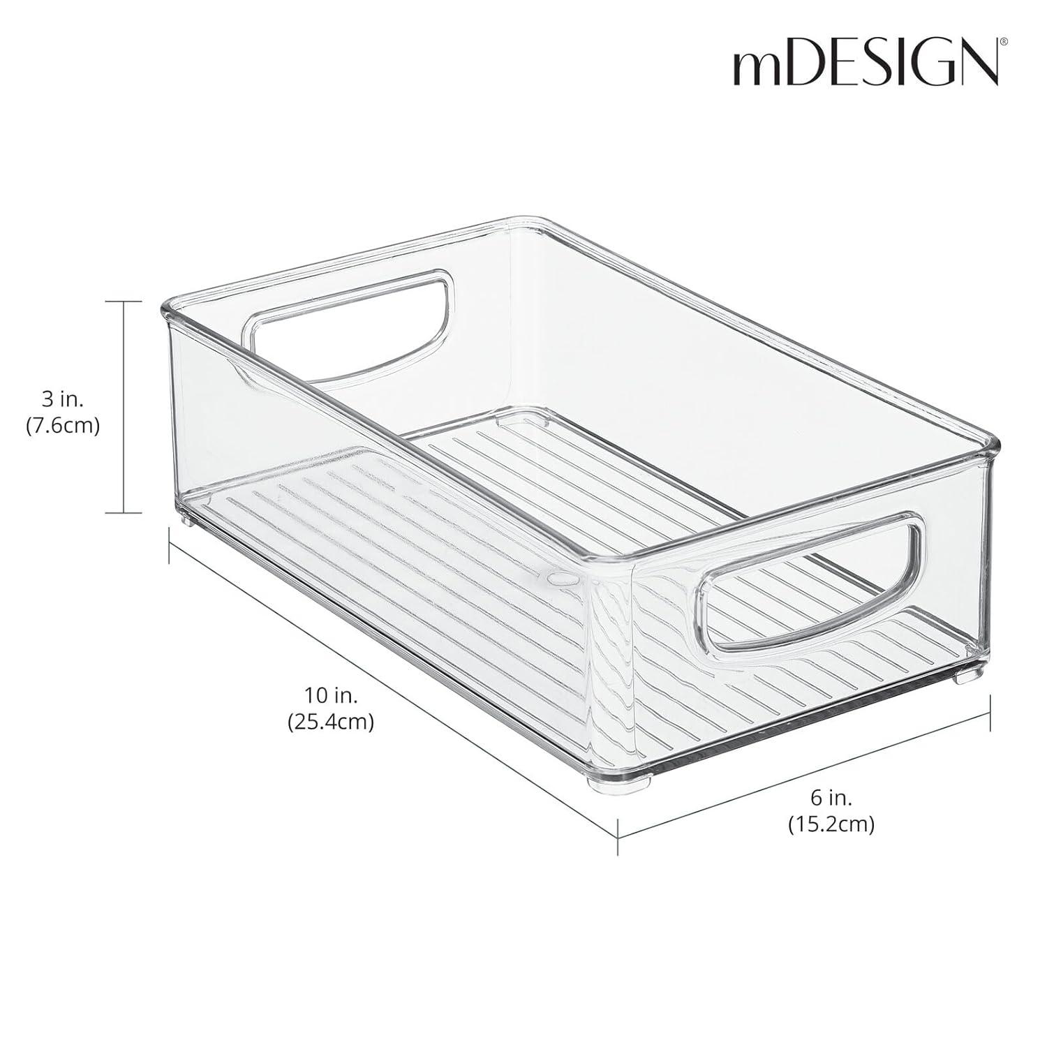 mDesign Small Plastic Office Storage Container Bins w/Handles for Organization in Filing Cabinet, Closet Shelf, Desk Drawers, Organizer for Notes, Pens, Pencils - Ligne Collection, 4 Pack - Clear