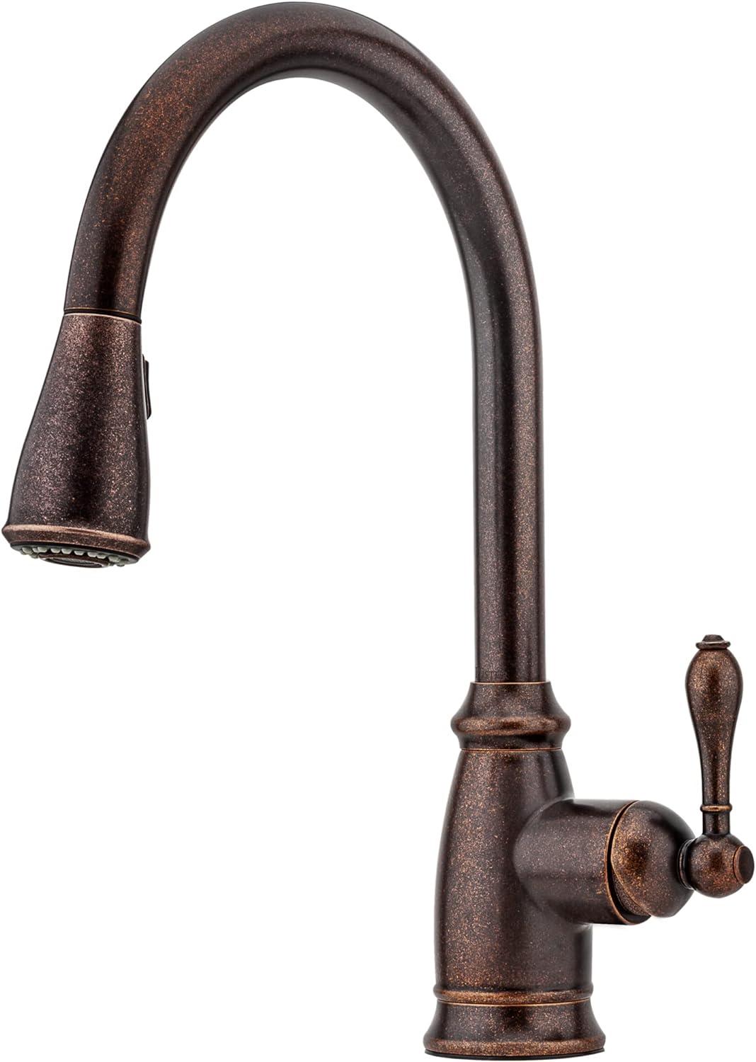 Rustic Bronze Single-Handle Pull-Down Kitchen Faucet with Spray